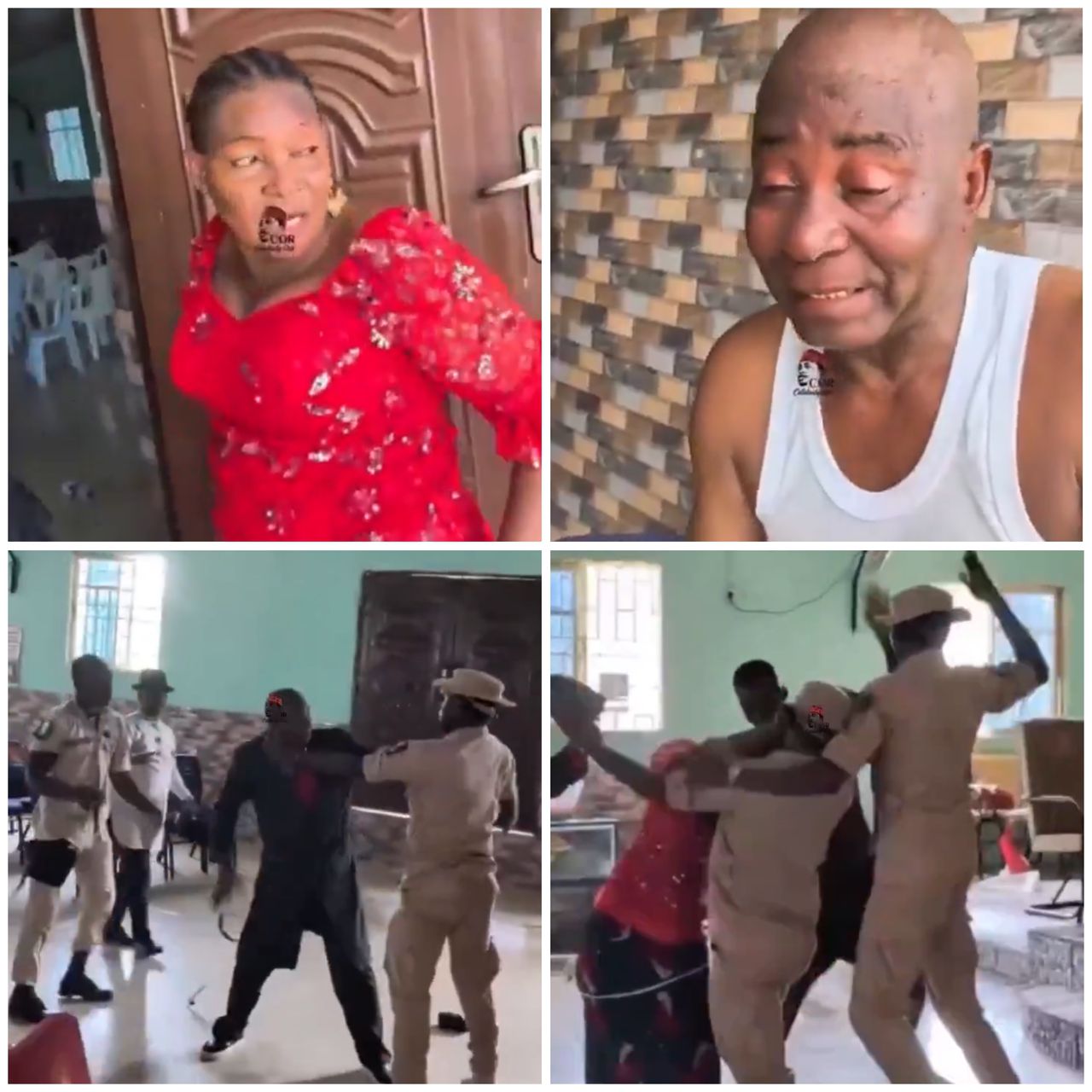 Moment men in uniform stormed a church in Ughelli, be@t up the pastor and his wife, and sprayed tear gas on their faces (video)